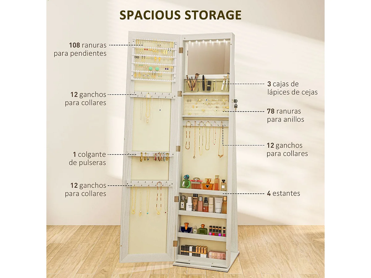 Espejo de cuerpo entero Eloria Homcom instalación convertible blanco 175x38x38 cm