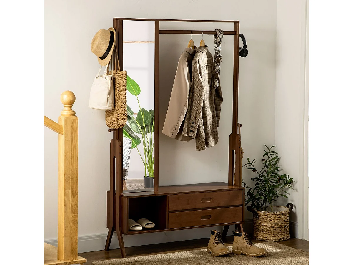 Perchero Gloria Homcom 2 cajones + espejo + compartimento marrón 169,5x113x33 cm