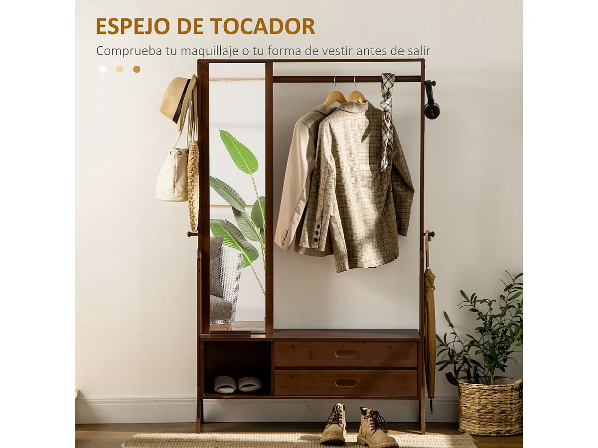 Perchero Gloria Homcom 2 cajones + espejo + compartimento marrón 169,5x113x33 cm