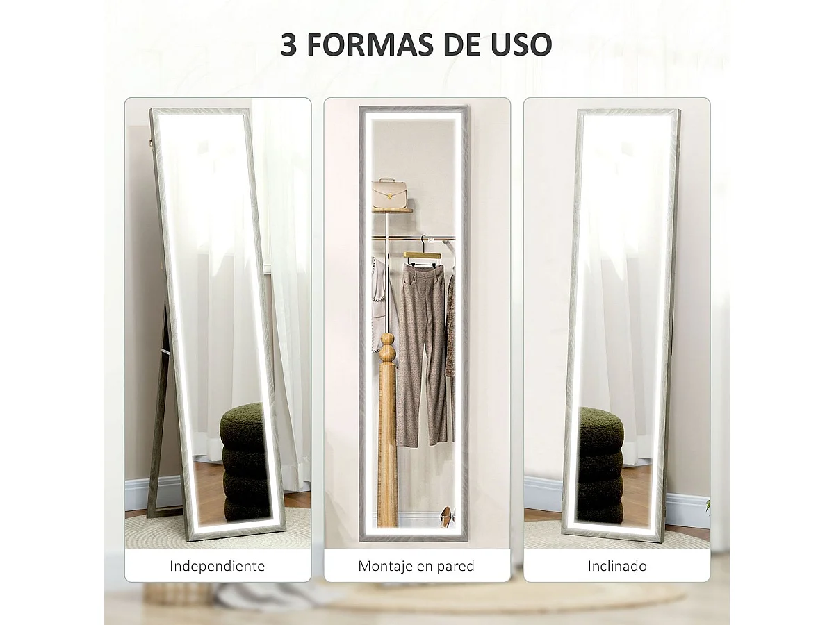 Espejo de pie Nerpio Homcom luz LED ajustable gris 160x40 cm