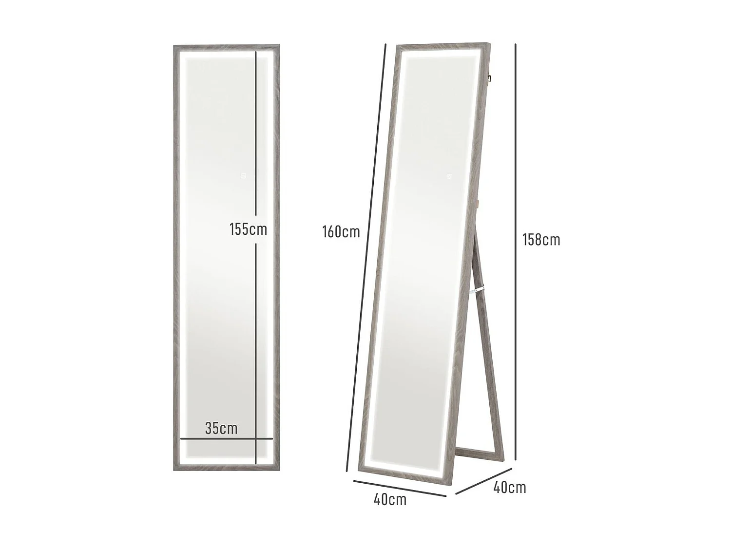 Espejo de pie Nerpio Homcom luz LED ajustable gris 160x40 cm