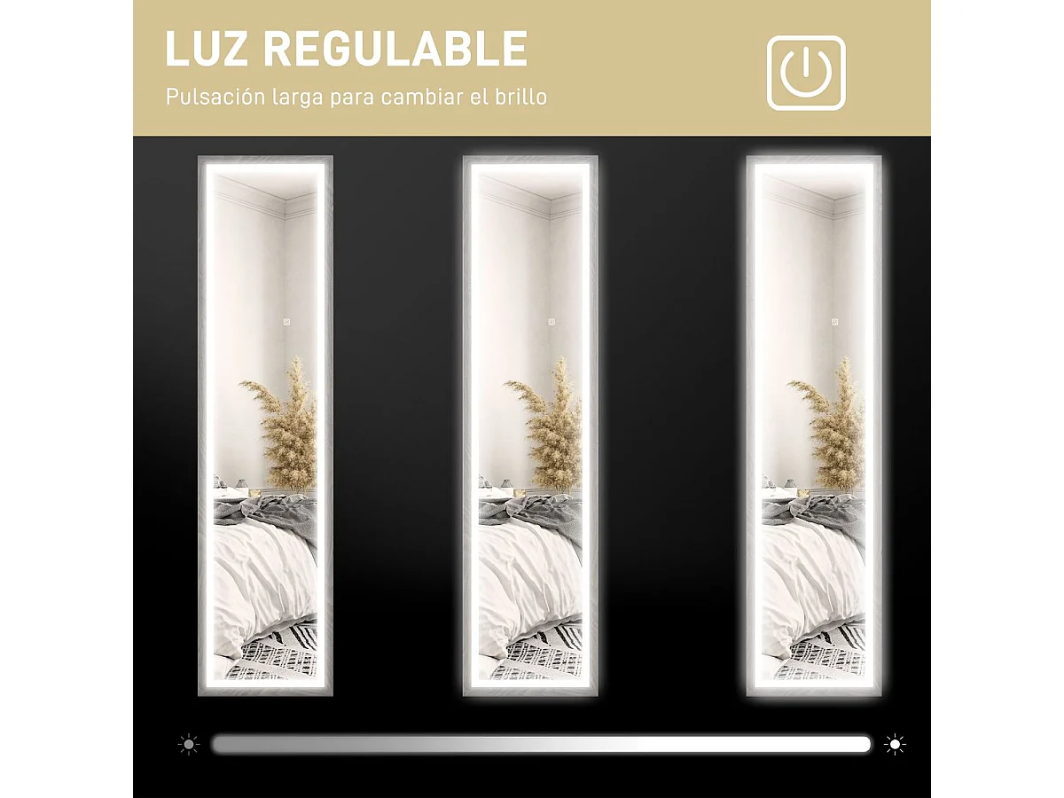 Espejo de pie Nerpio Homcom luz LED ajustable gris 160x40 cm