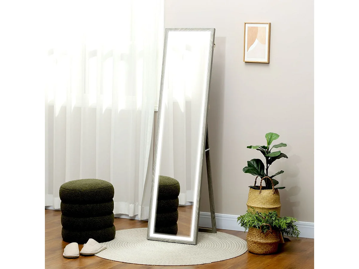Espejo de pie Nerpio Homcom luz LED ajustable gris 160x40 cm