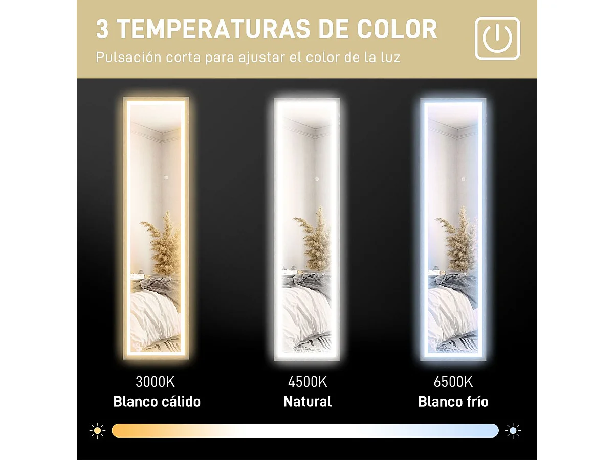 Espejo de pie Nerpio Homcom luz LED ajustable gris 160x40 cm