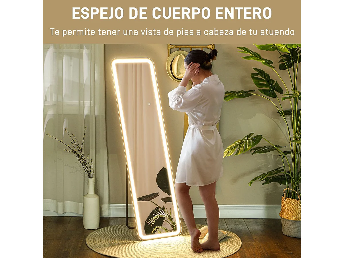 Espejo de pie Atlantis Homcom luz LED ajustable negro 150x40 cm
