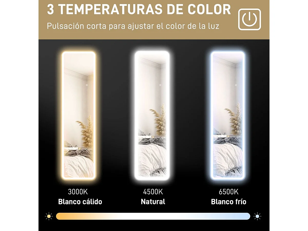 Espejo de pie Atlantis Homcom luz LED ajustable negro 150x40 cm