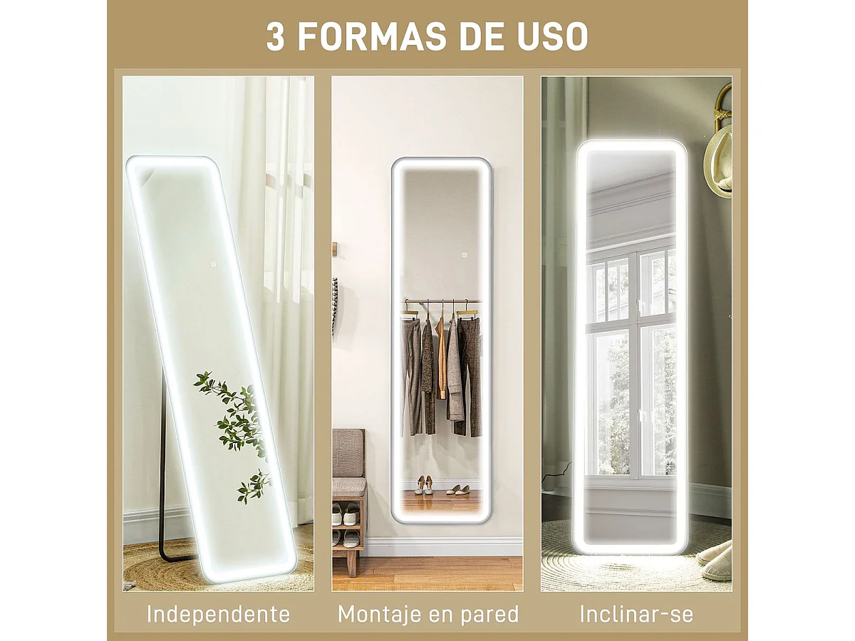 Espejo de pie Atlantis Homcom luz LED ajustable negro 150x40 cm