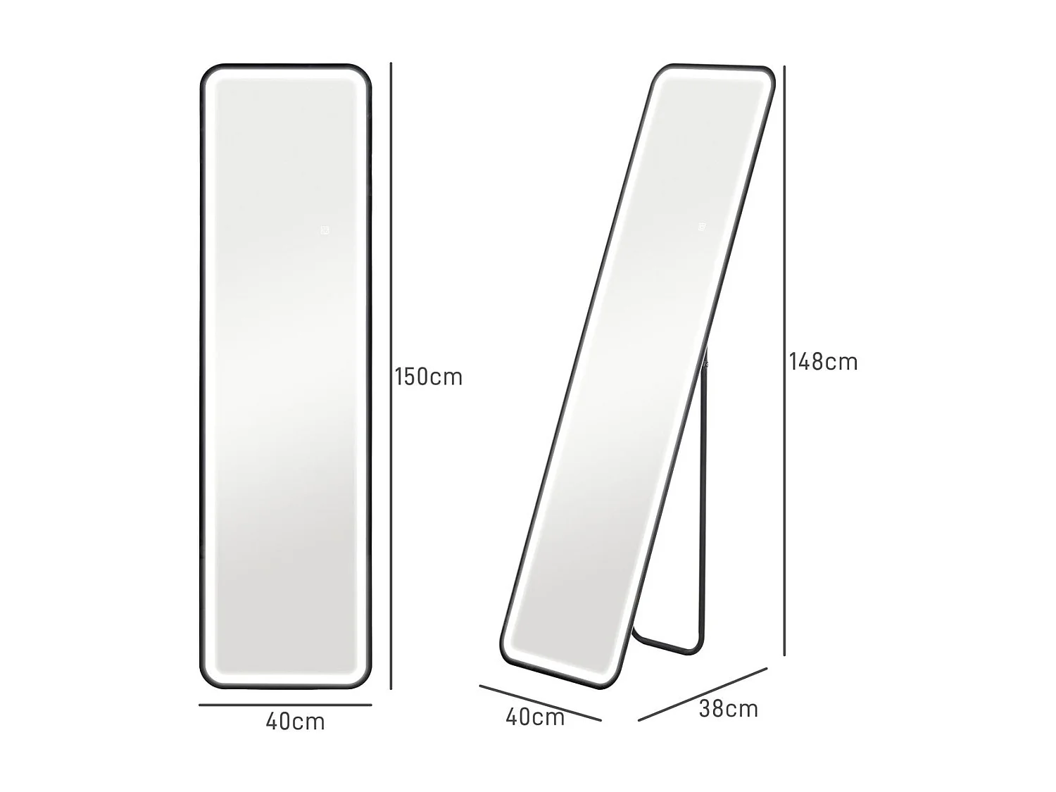 Espejo de pie Atlantis Homcom luz LED ajustable negro 150x40 cm