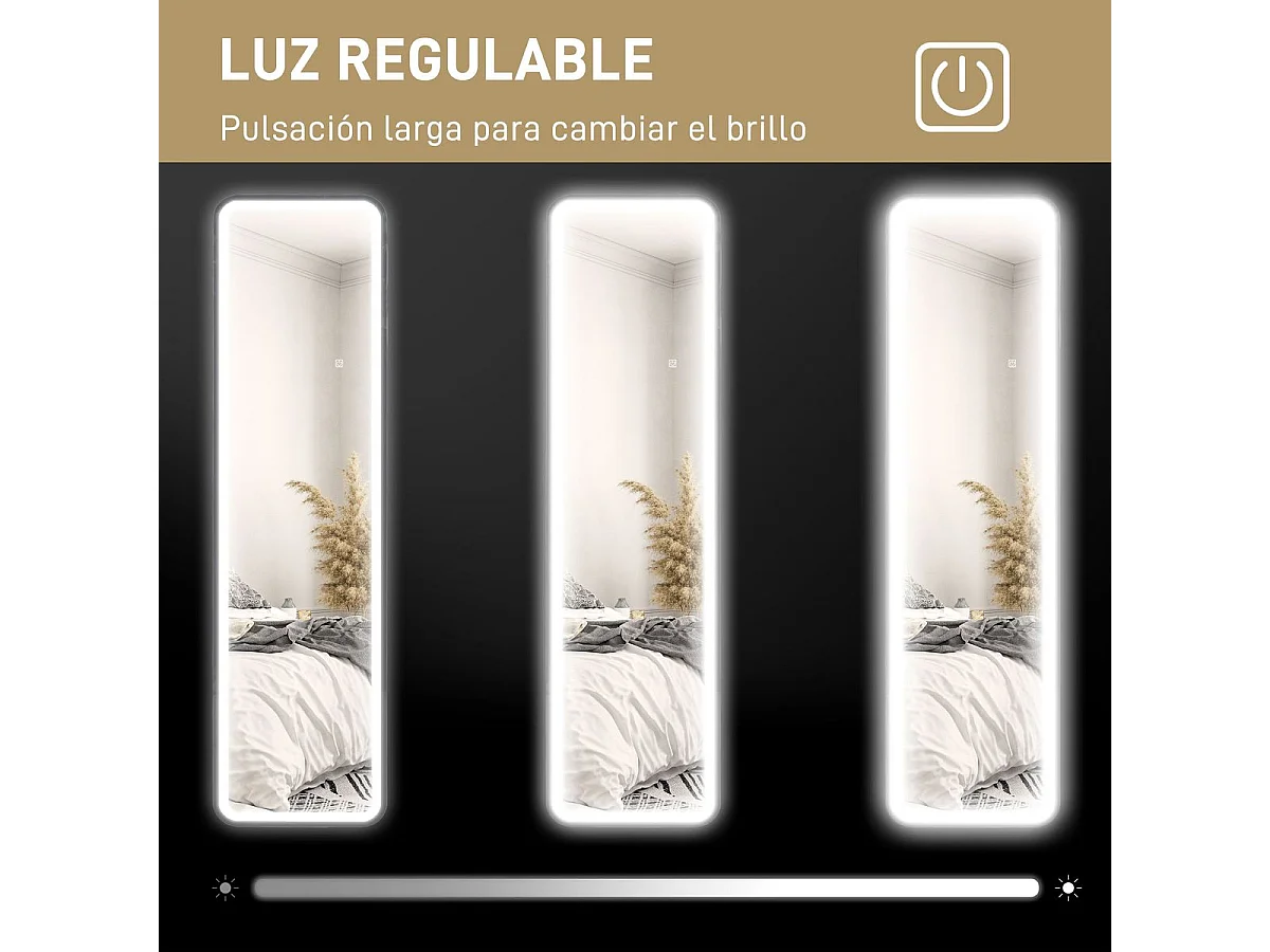 Espejo de pie Atlantis Homcom luz LED ajustable negro 150x40 cm