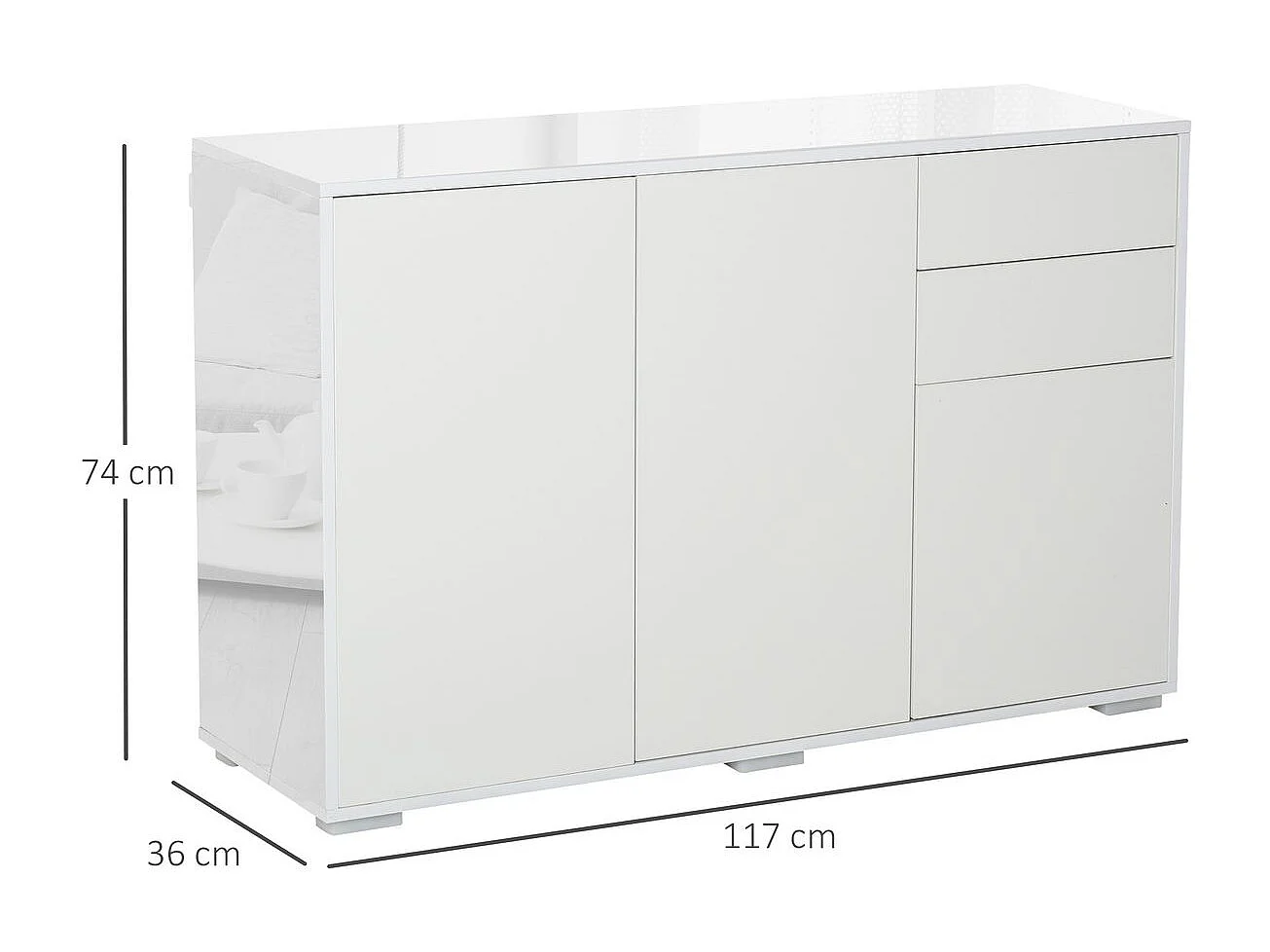 Aparador Conil Homcom 3 puertas + 2 cajones blanco 74x117x36 cm