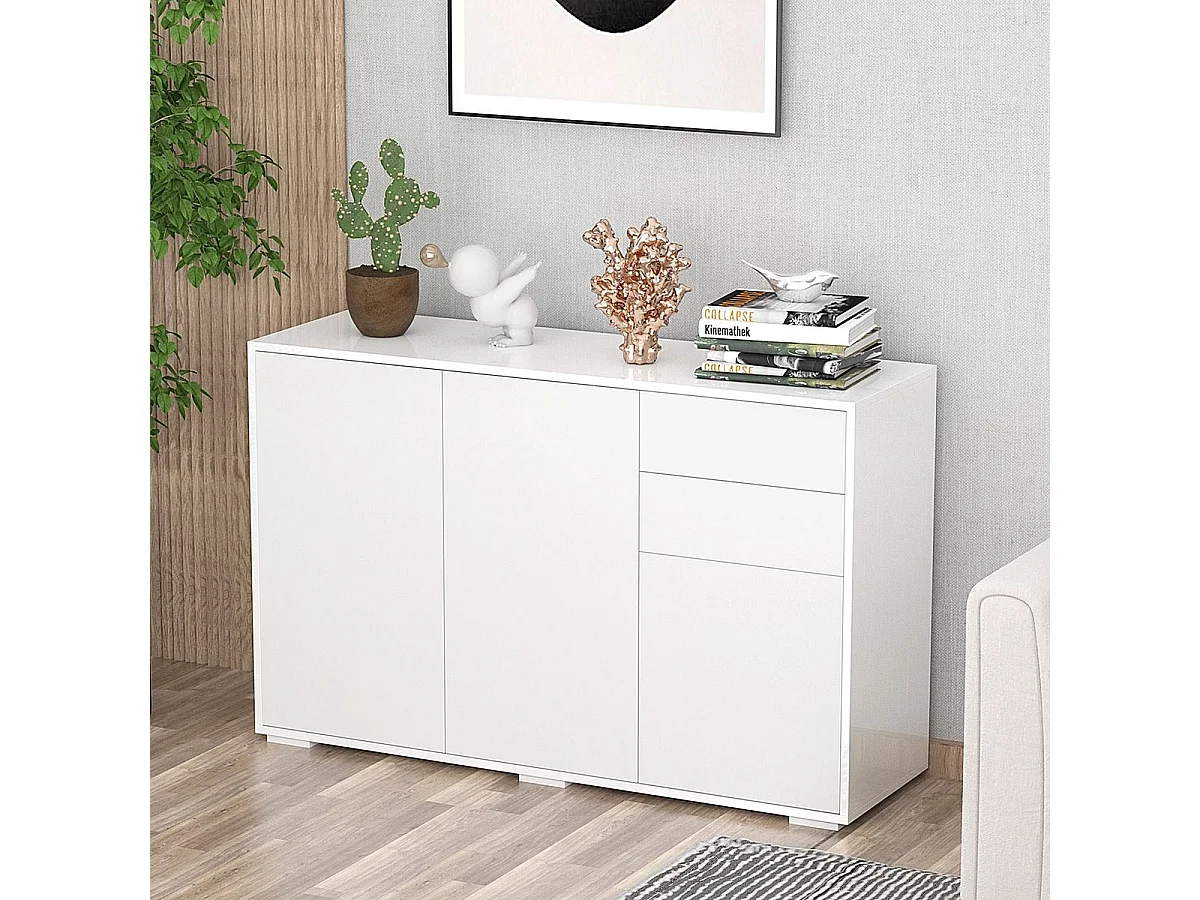 Aparador Conil Homcom 3 puertas + 2 cajones blanco 74x117x36 cm