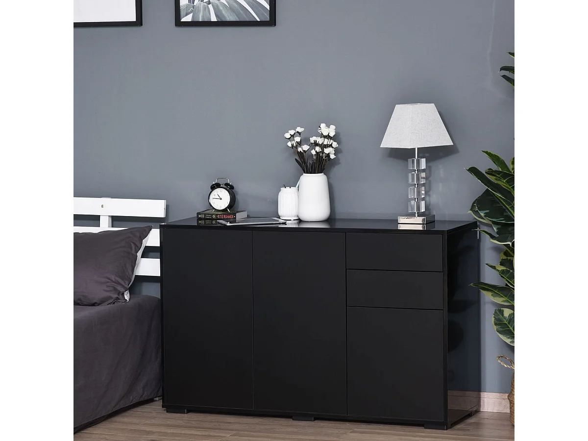 Aparador Shagrila Homcom 3 puertas + 2 cajones + estantes negro 74x117x36 cm