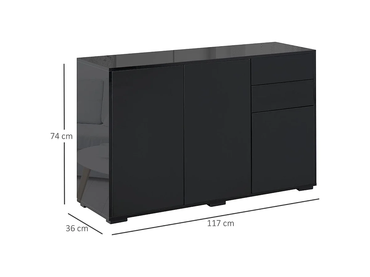 Aparador Shagrila Homcom 3 puertas + 2 cajones + estantes negro 74x117x36 cm