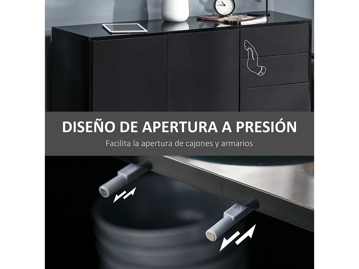 Aparador Shagrila Homcom 3 puertas + 2 cajones + estantes negro 74x117x36 cm