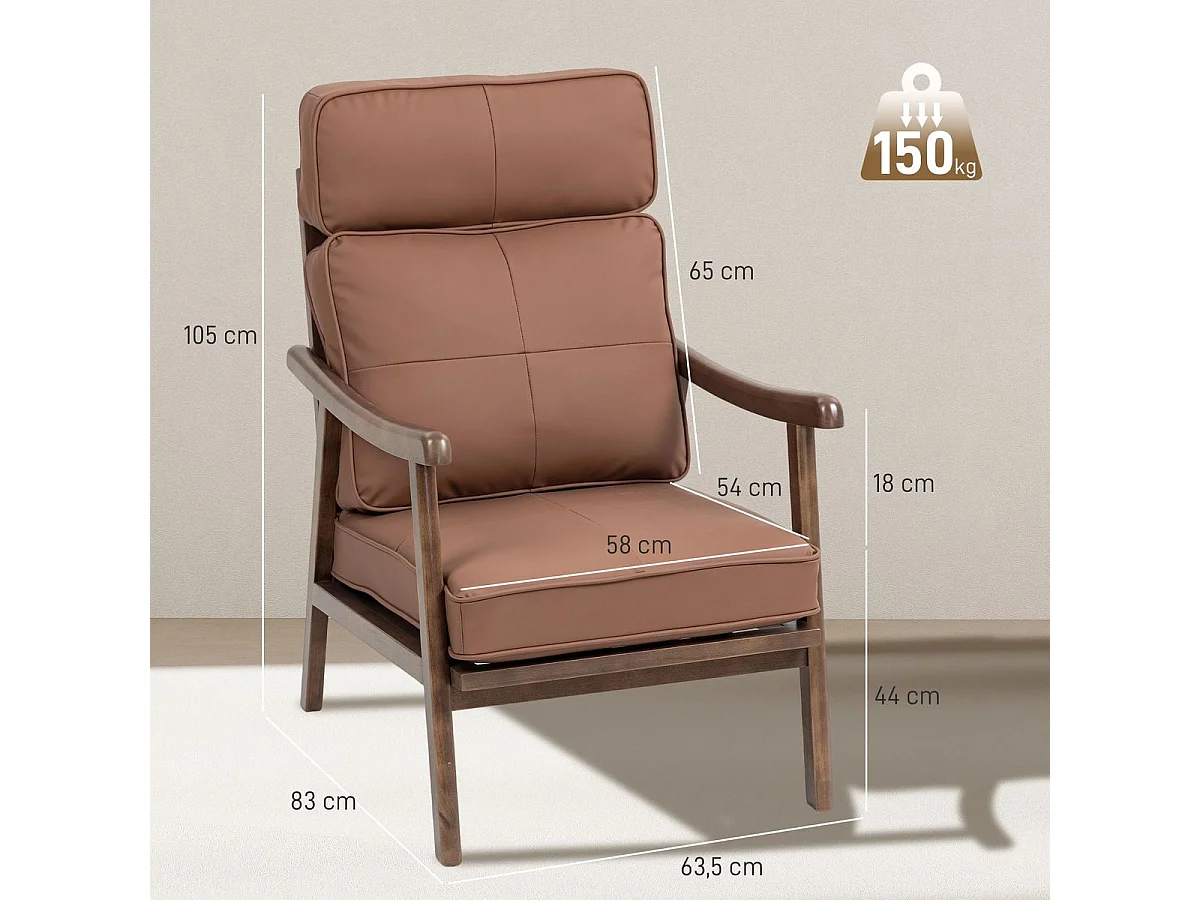 Butaca Elia Homcom respaldo alto marrón 105x63,5x83 cm