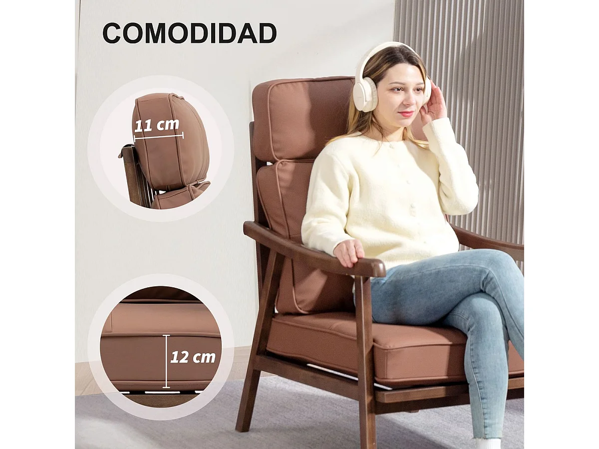 Butaca Elia Homcom respaldo alto marrón 105x63,5x83 cm