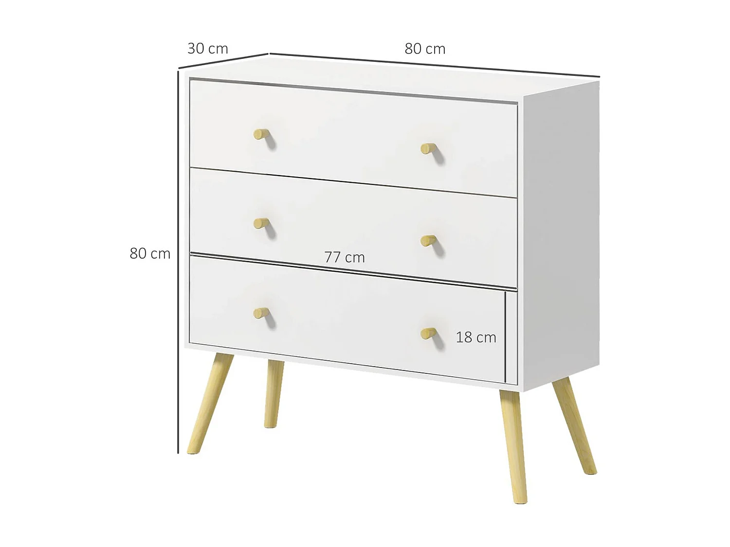 Cómoda Dominica Homcom 3 cajones blanco 80x80x30 cm