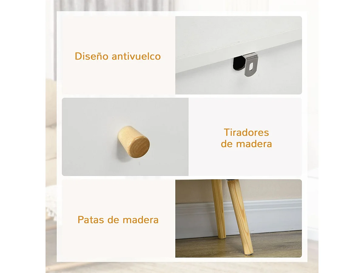 Cómoda Dominica Homcom 3 cajones blanco 80x80x30 cm