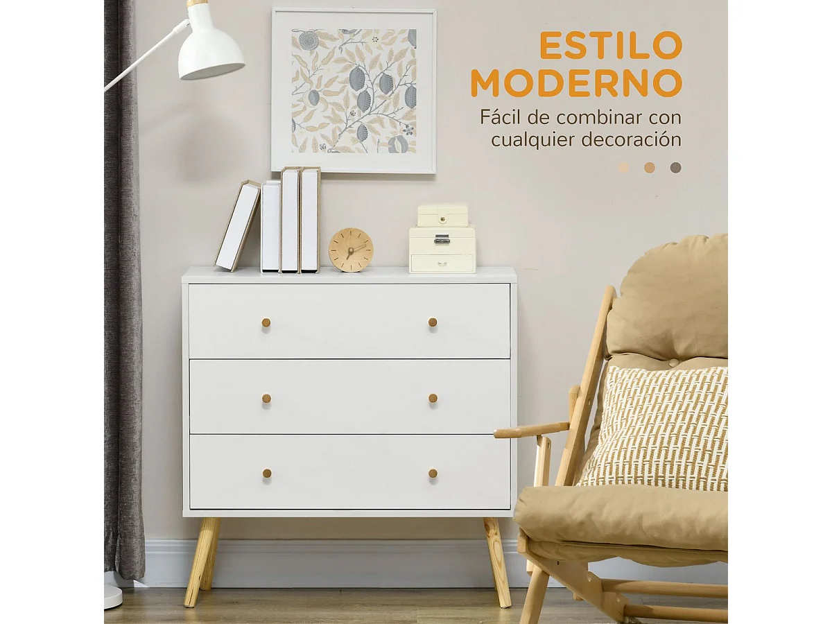Cómoda Dominica Homcom 3 cajones blanco 80x80x30 cm