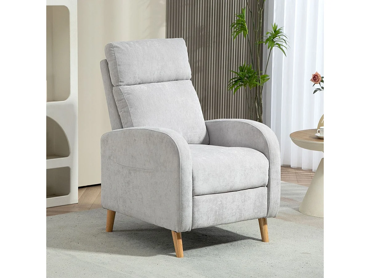 Sillón relax Leo Homcom reclinación manual + reposapiés retráctil gris 106x68x90 cm