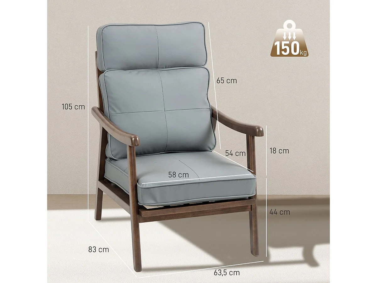 Butaca Elia Homcom respaldo alto gris 105x63,5x83 cm