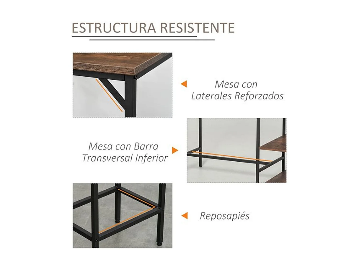 Conjunto de cocina Homcom mesa alta con estantes+2 taburetes negro/ marrón rústico