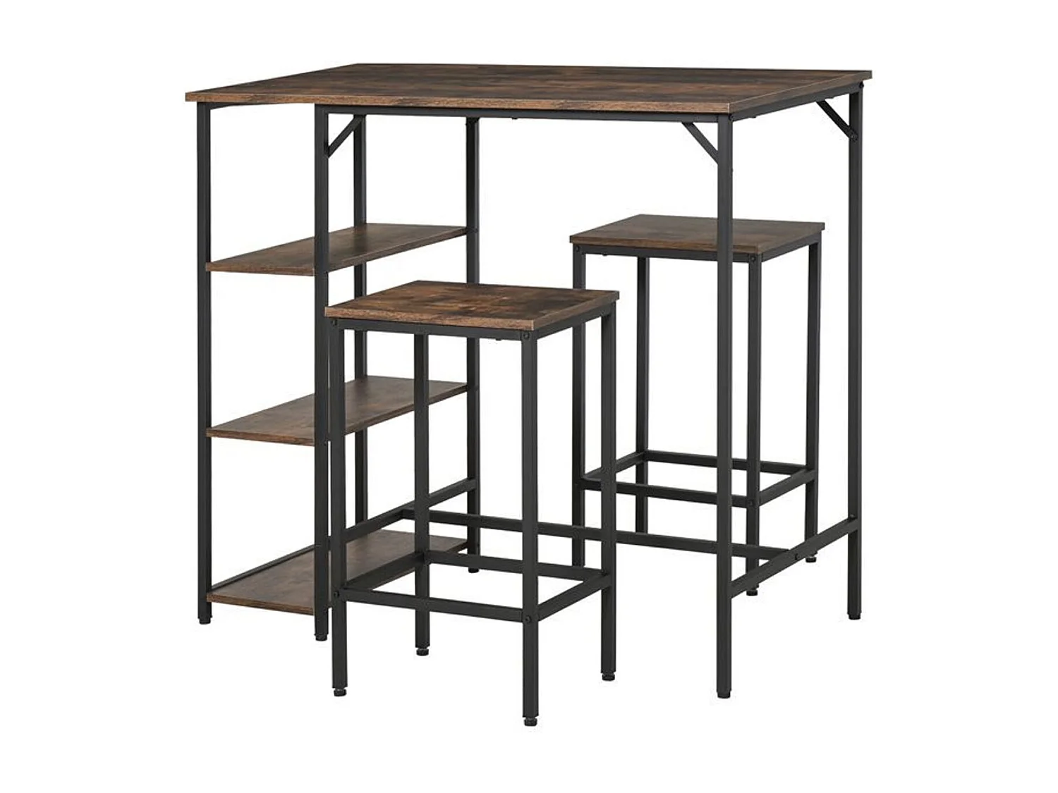 Conjunto de cocina Homcom mesa alta con estantes+2 taburetes negro/ marrón rústico
