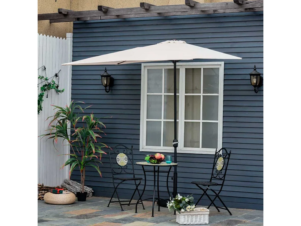 Sombrilla de jardín Outsunny semicircular con manivela crema 245x230x130 cm