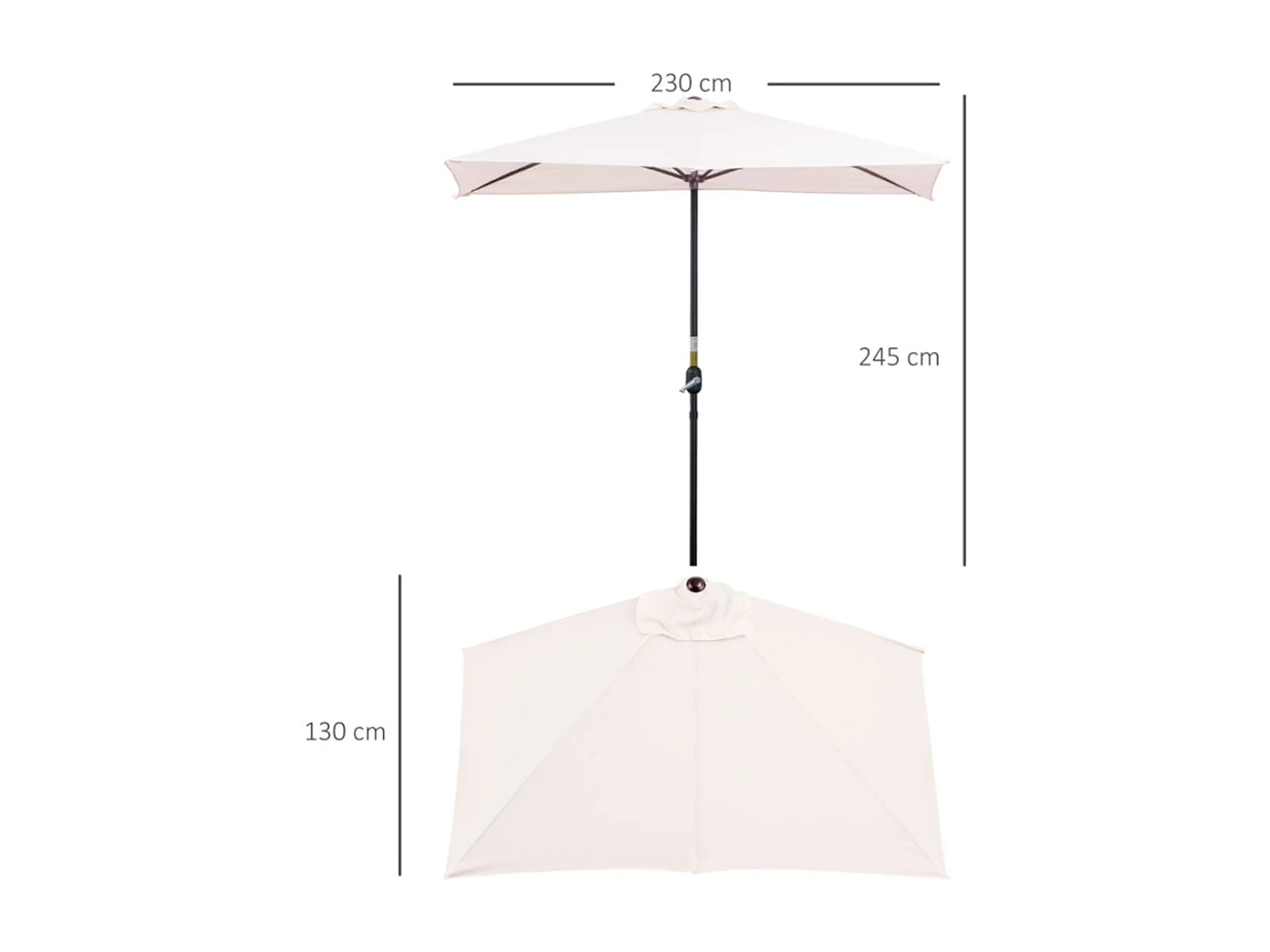 Sombrilla de jardín Outsunny semicircular con manivela crema 245x230x130 cm