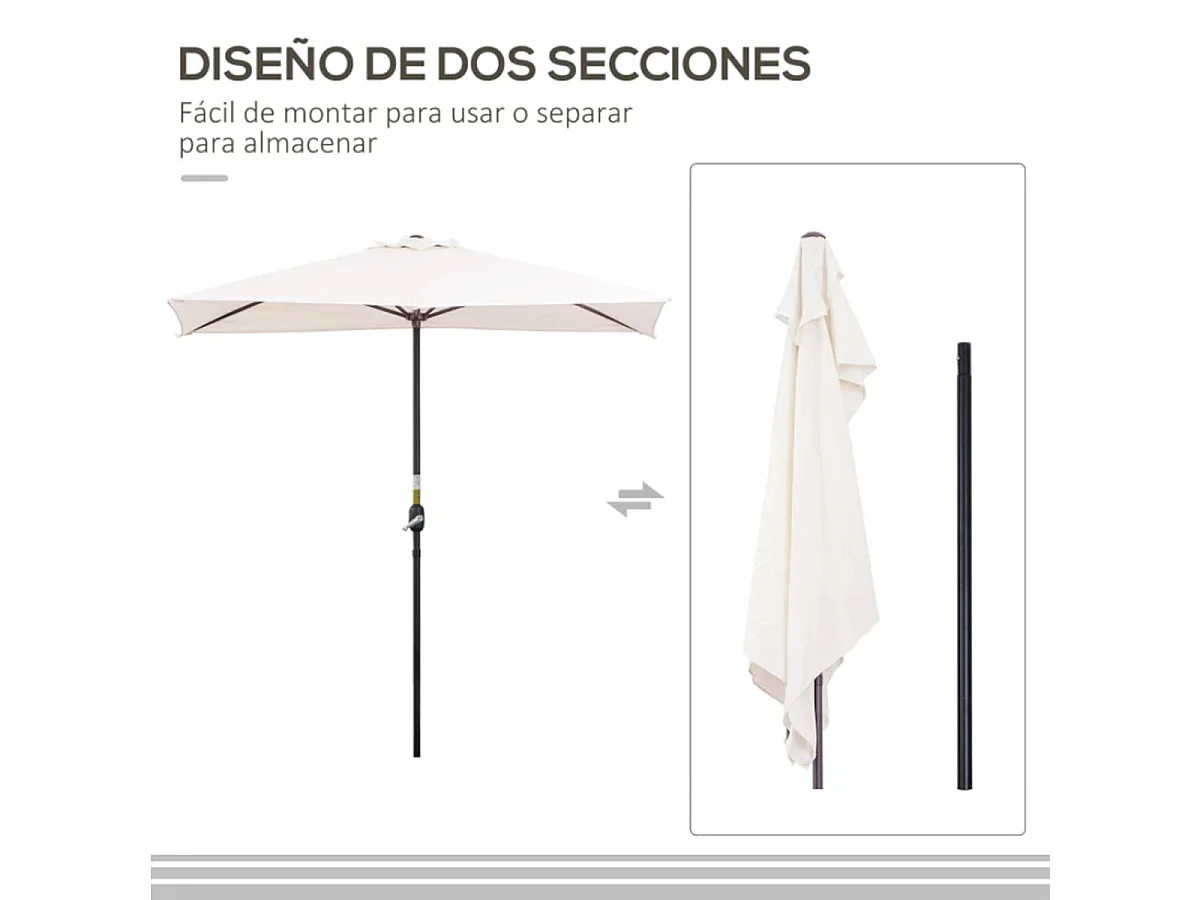 Sombrilla de jardín Outsunny semicircular con manivela crema 245x230x130 cm