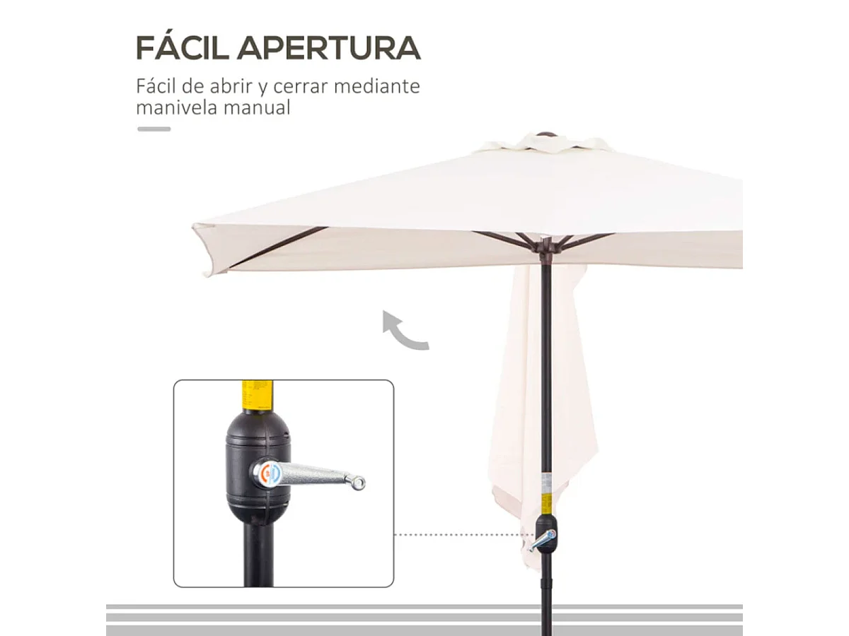 Sombrilla de jardín Outsunny semicircular con manivela crema 245x230x130 cm