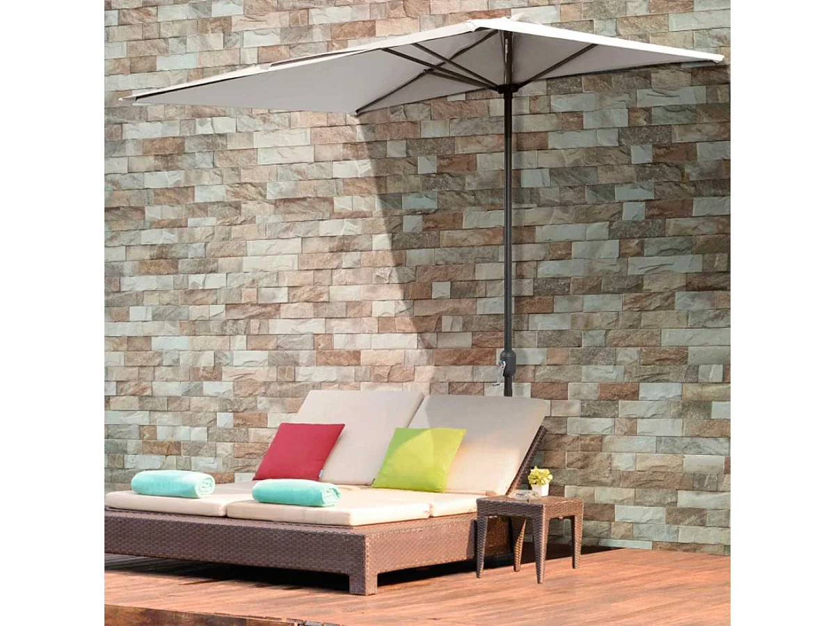 Sombrilla de jardín Outsunny semicircular con manivela crema 245x230x130 cm