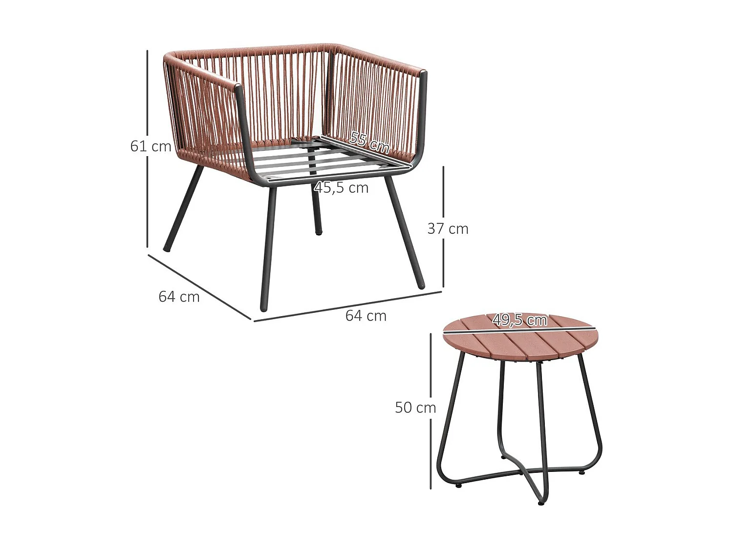 Conjunto de jardín Palawan Outsunny 2 sillones + 1 mesa marrón/gris