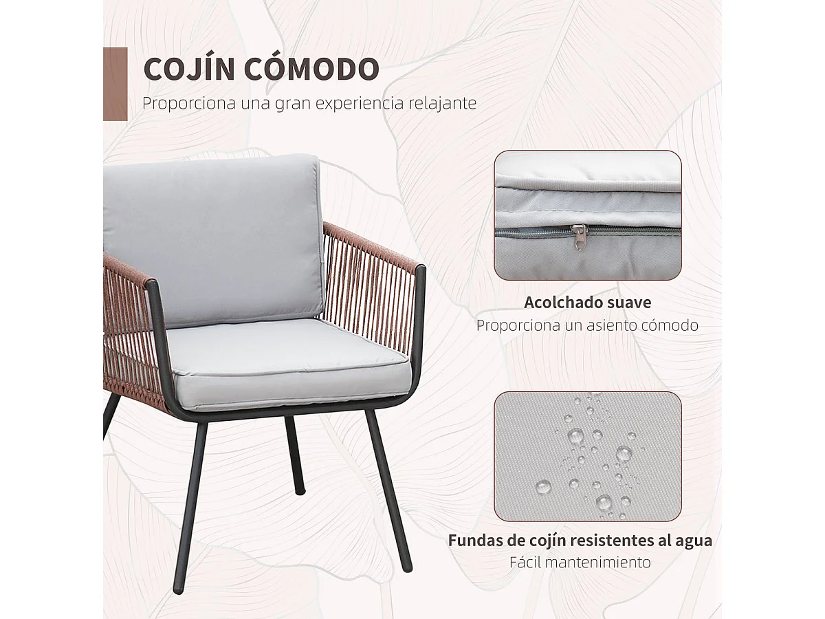 Conjunto de jardín Palawan Outsunny 2 sillones + 1 mesa marrón/gris