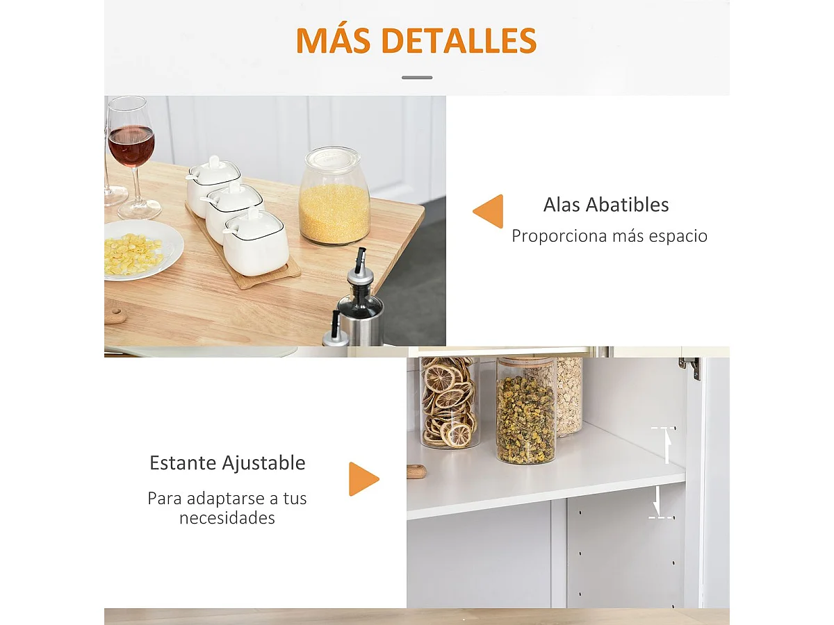 Isla de cocina Kalos Homcom extensible con ruedas blanco 92,5x128,8x75,5 cm