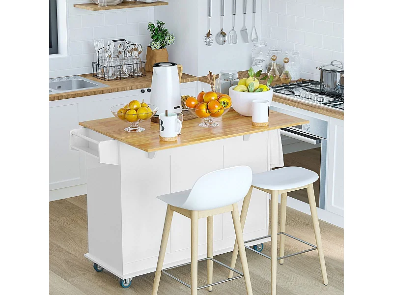 Isla de cocina Kalos Homcom extensible con ruedas blanco 92,5x128,8x75,5 cm