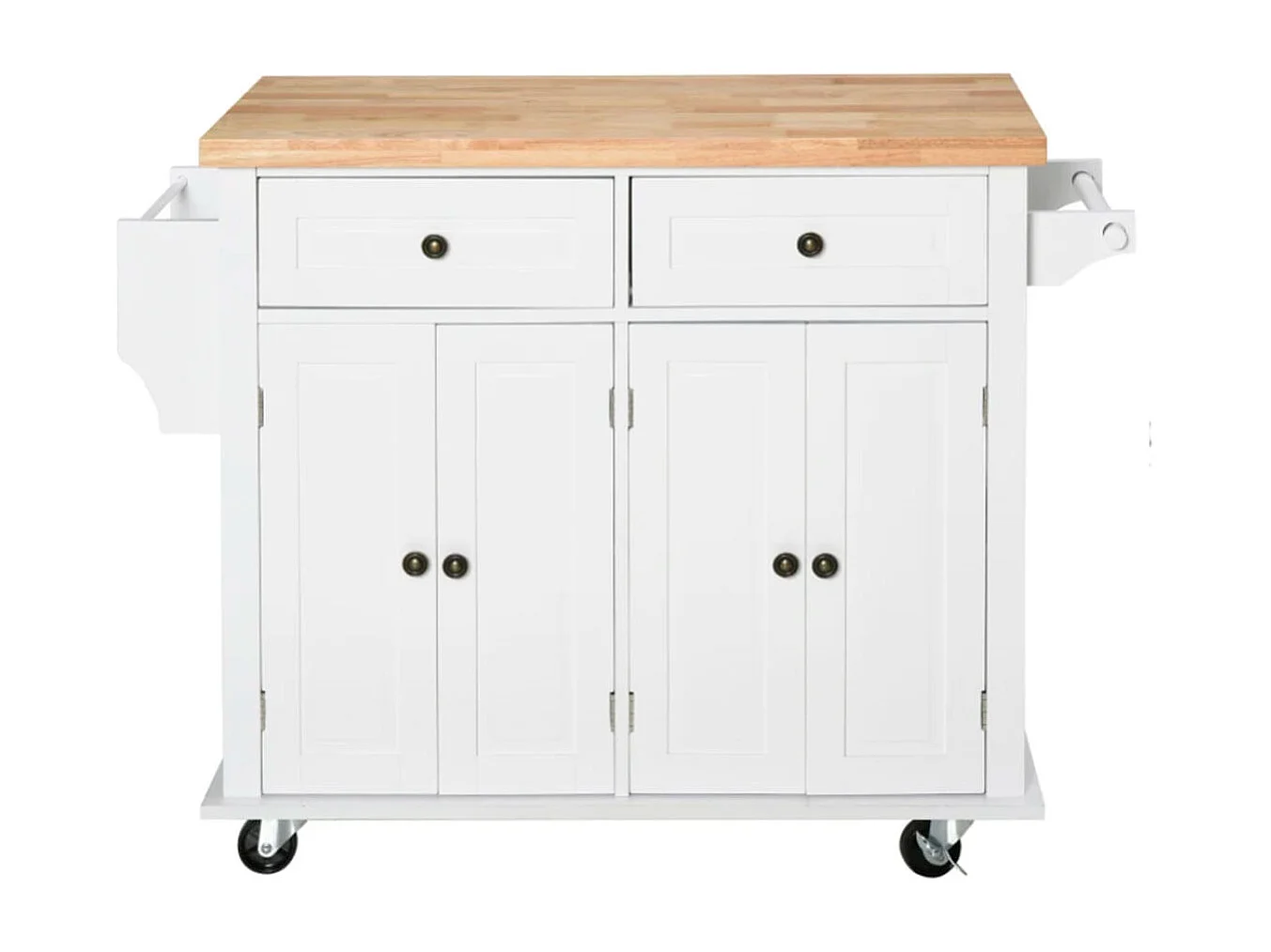 Isla de cocina Homcom 2 cajones 4 puertas especiero barra lateral blanco 82,5x111x44,5 cm