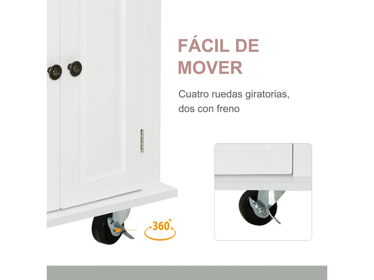 Isla de cocina Homcom 2 cajones 4 puertas especiero barra lateral blanco 82,5x111x44,5 cm