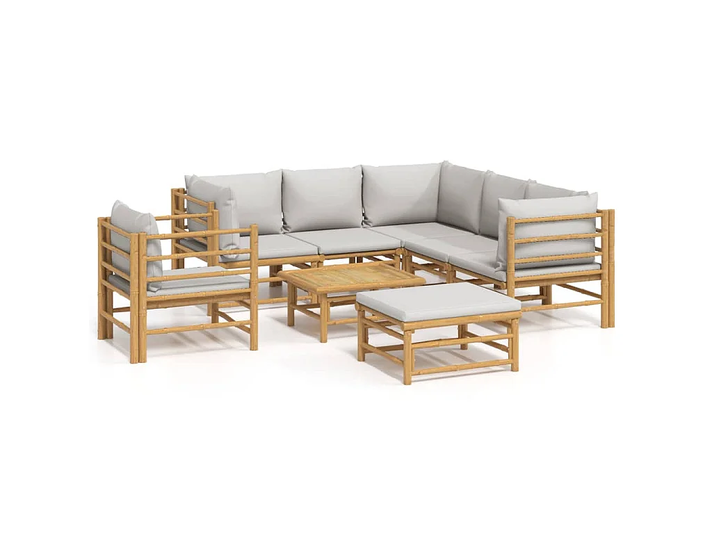 8-tlg. Garten-Lounge-Set mit Kissen Hellgrau Bambus