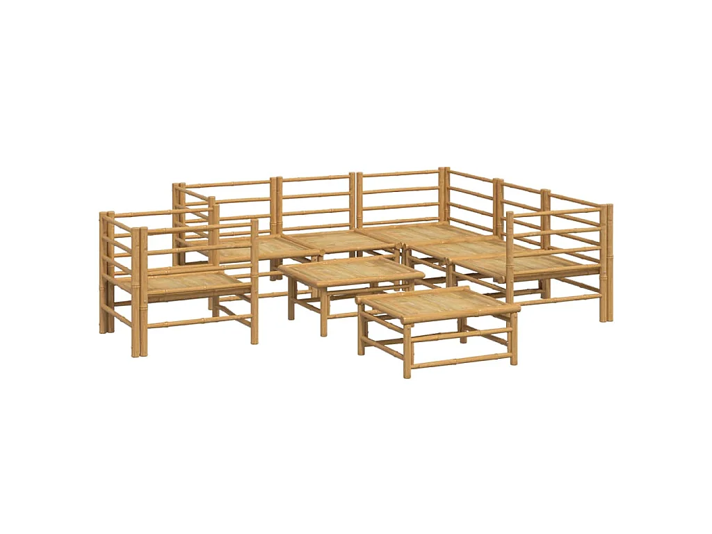 8-tlg. Garten-Lounge-Set mit Kissen Hellgrau Bambus