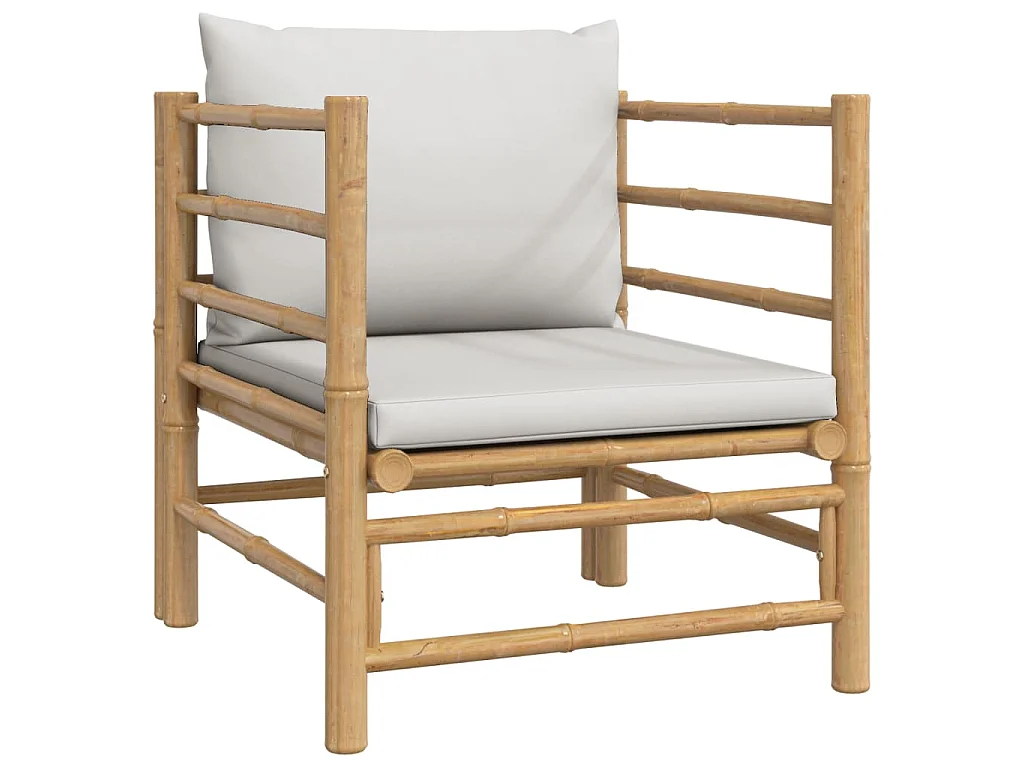 8-tlg. Garten-Lounge-Set mit Kissen Hellgrau Bambus