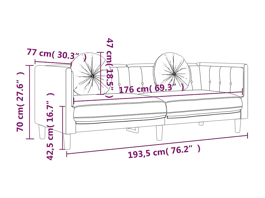 Sofa mit Kissen 3-Sitzer Rosa Samt