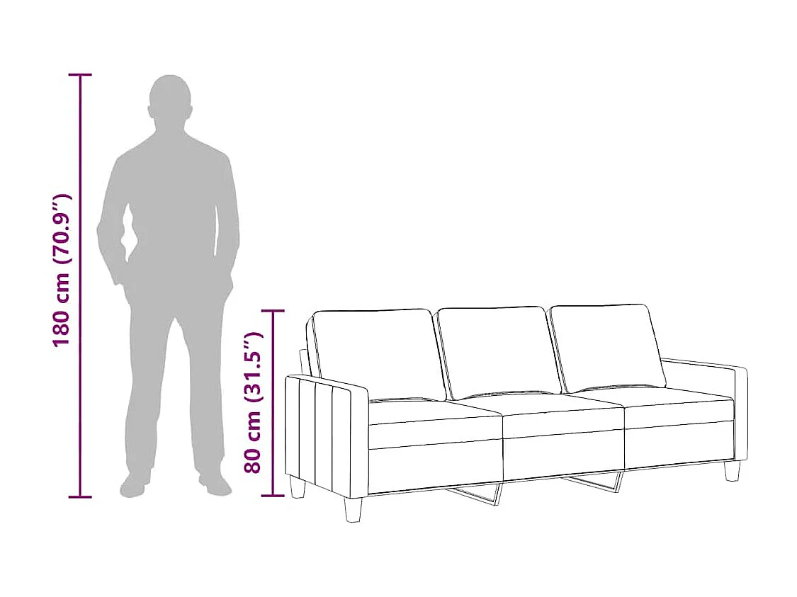 Canapé à 3 places Rouge bordeaux 180 cm Tissu