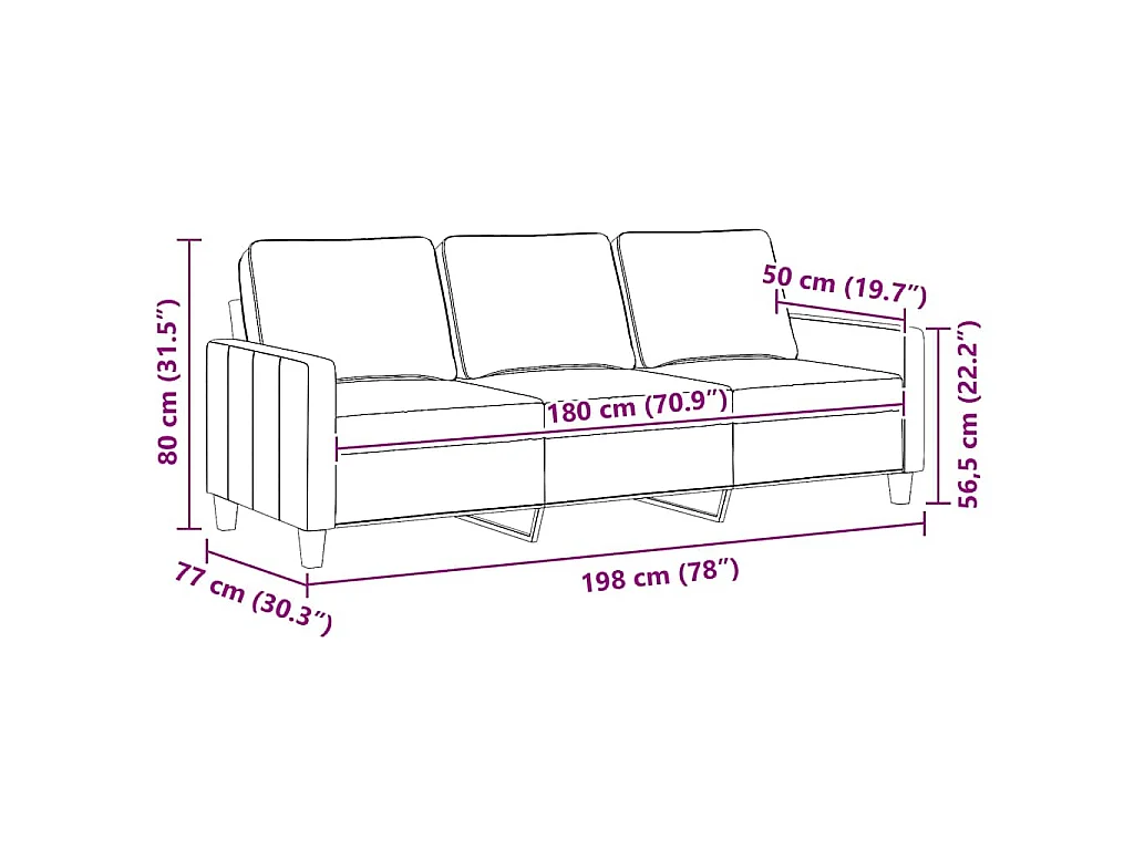 Canapé à 3 places Rouge bordeaux 180 cm Tissu