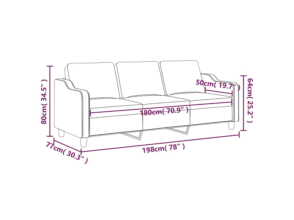 Canapé à 3 places Gris foncé 180 cm Tissu