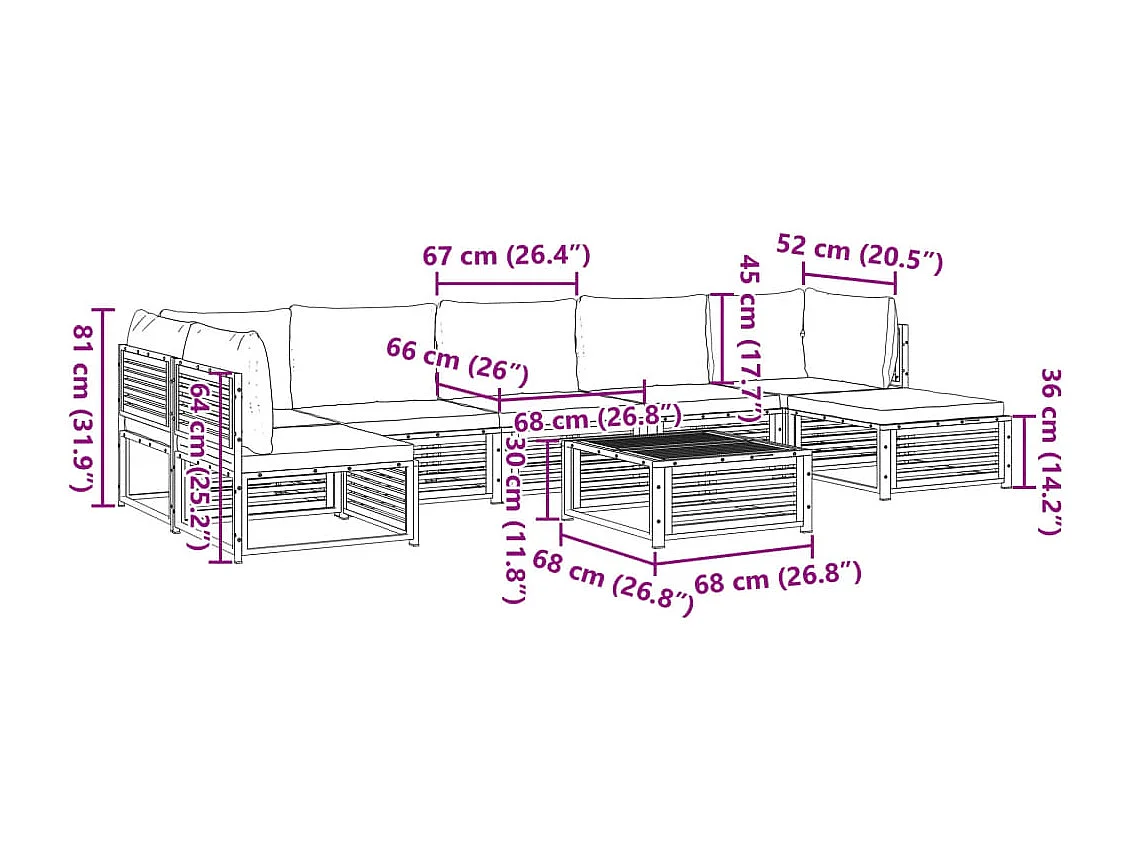 Salon de jardin avec coussins 8 pcs bois massif d'acacia