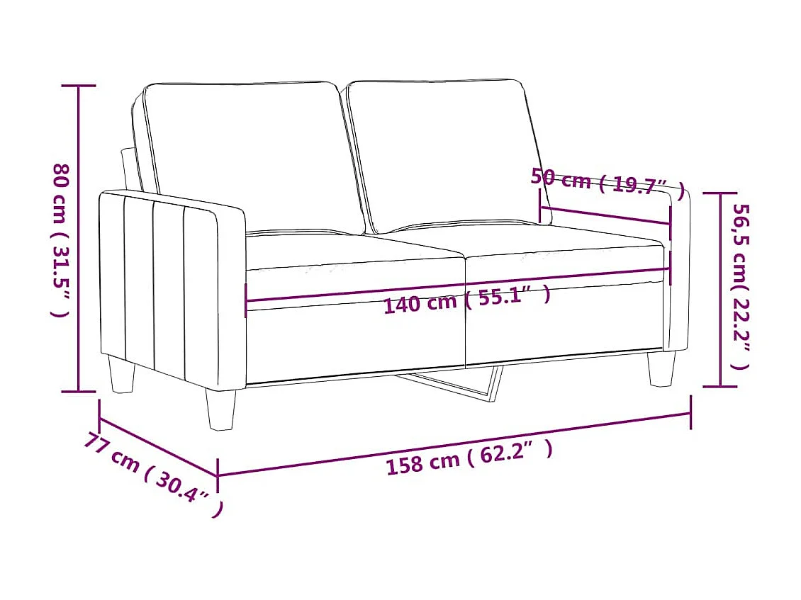 Canapé à 2 places Jaune 140 cm Velours