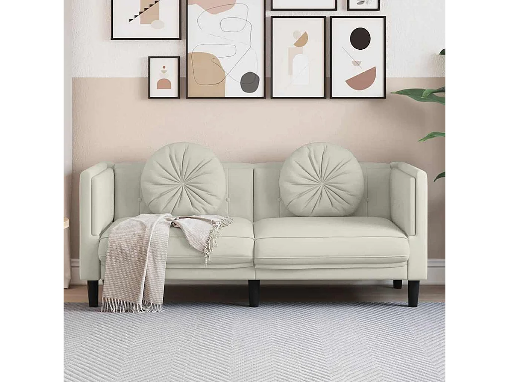 Sofa mit Kissen 2-Sitzer Creme Samt