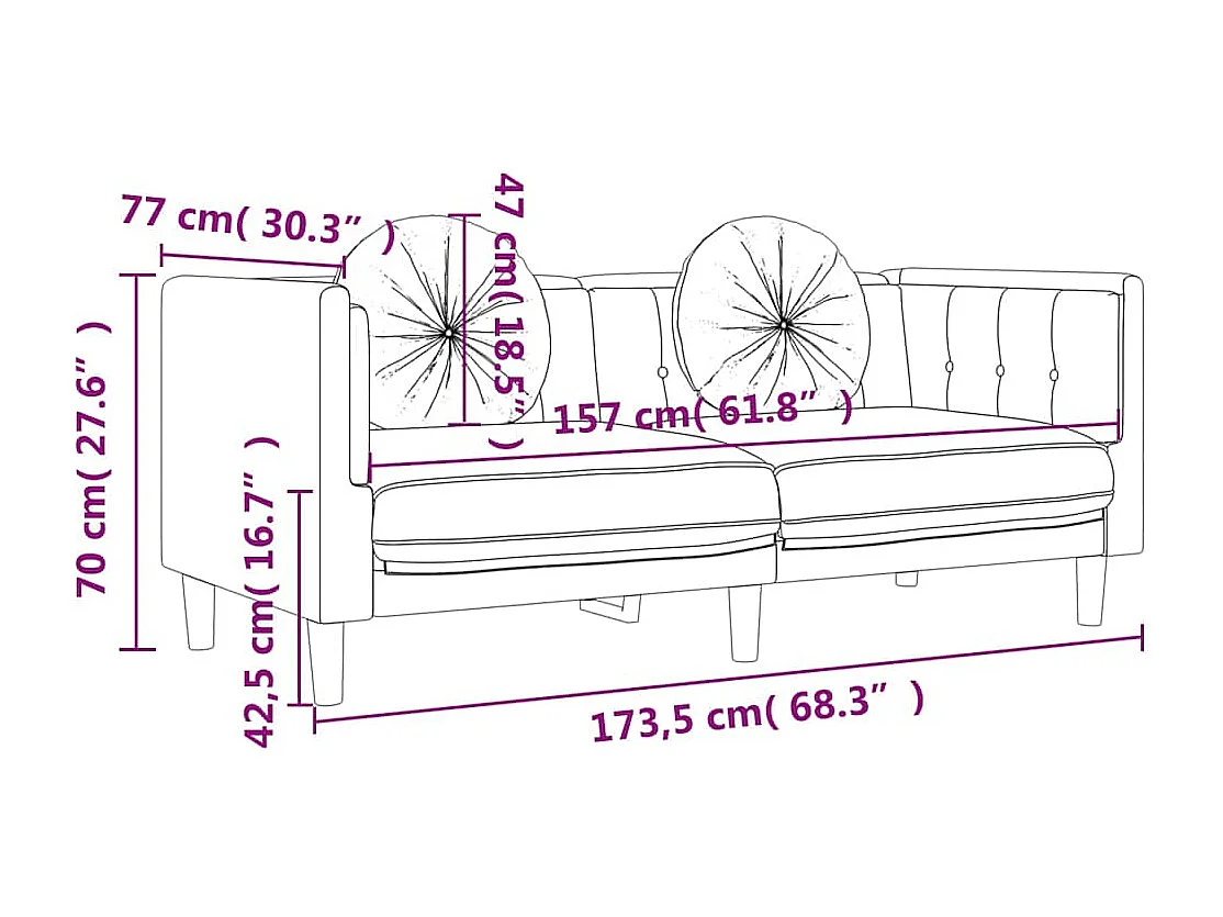 Sofa mit Kissen 2-Sitzer Creme Samt