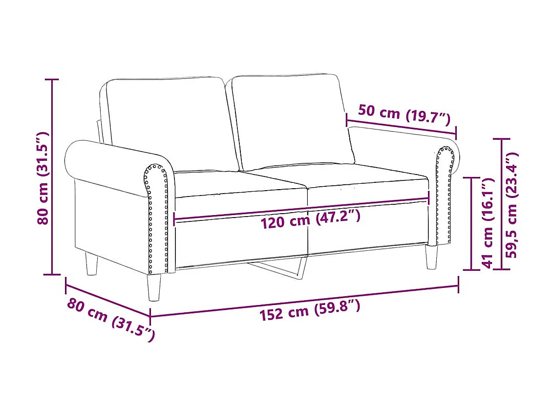 Canapé à 2 places Gris clair 120 cm Velours